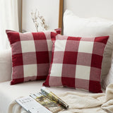 MIULEE Pack of 2 Christmas Classic Farmhouse Buffalo Check Plaids Linen Soft Soild Decorative Square Porch Throw Pillow Covers Home Decor Cushion Case for Sofa Bedroom 18x18 Inch, White and Red MIULEE