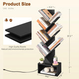 Hoctieon 6 Tier Tree Bookshelf, Tall Bookcase with Drawer, Freestanding Book Shelf with LED Lights, Display Floor Standing Storage Shelf, Book Organizer Shelves for Home Office, Living Room, Black Hoctieon