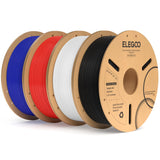 ELEGOO PLA Plus Filament 1.75mm Bundle 4KG, PLA+ Tough 3D Printer Filament Dimensional Accuracy +/- 0.02mm, 4 Pack 1kg Spool(2.2lbs) Fits for Most FDM 3D Printers(Black, White, Blue, Red) ELEGOO