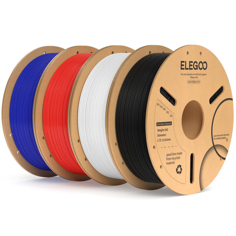 ELEGOO PLA Plus Filament 1.75mm Bundle 4KG, PLA+ Tough 3D Printer Filament Dimensional Accuracy +/- 0.02mm, 4 Pack 1kg Spool(2.2lbs) Fits for Most FDM 3D Printers(Black, White, Blue, Red) ELEGOO