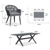 PURPLE LEAF 9 Pieces Patio Dining Set with Outdoor Aluminium Dining Table and Woven Rattan Chairs Modern Metal Furniture Cushions Sets for Garden Yard Indoor Decor Kitchen Gray PURPLE LEAF