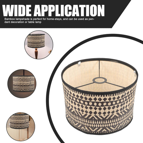 Bamboo Lamp Shade, Vintage Drum Lampshade Table Lamp Shade Chandelier Lamp Covers Replacement Light Accessory for Pendant Floor Lamps, 30X30x20CM Uonlytech