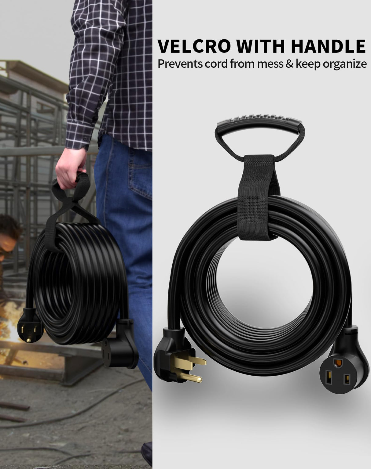 POWGRN 30 AMP 50ft Welder Extension Cord Outdoor 10 Gauge, 250V NEMA 6-50 Heavy Duty Welding Cord 3 Prong, 10AWG SJTW Black, ETL POWGRN