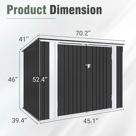 Greesum 5.8x3.3 FT Outdoor Storage Shed Metal Garbage Shed with Lid Chain Hydraulic Gas Rod for Lawn Tools, Bikes, Toys,Garbage Bin,Black Greesum