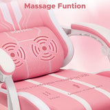 HOFFREE Pink Gaming Chair Massage with Speakers Bluetooth Cute Video Game Chair with Footrest Big and Tall Reclining Computer Game Chair for Girls HOFFREE