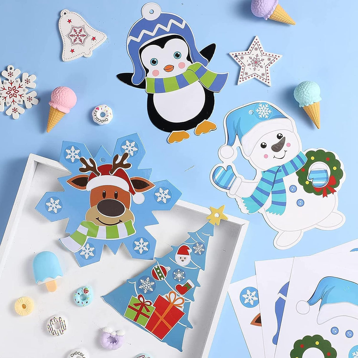 Civaner Christmas Crafts for Kids, Christmas Arts and Crafts DIY Xmas Tree Ornament Kit Make Your Own Xmas Craft Projects for Kids Ages 6-8 8-12, 4 Styles(24 Sets) Civaner