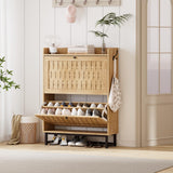 Aingli Shoe Cabinet Shoes Storage Cabinet Narrow Shoe Rack Cabinet Breathable MDF Shoe Cabinet Freestanding Organizer with 2 Flip Drawers Metal Legs for Entryway Aingli