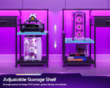 ODK Gaming Desk with Led Lights & Power Outlet, 48 Inch Computer Desk with Drawers, Office Desk with Large Display Storage Shelves, Reversible Desk with Monitor Stand for Home, Carbon Fiber Black ODK