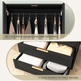 UZUGUL Armoire Wardrobe Closet with Door and 2 Drawer, Black Bedroom Armoire Cabinet with Hanging Rod,Wooden Wardrobe Storage Cabinet Closet with Large Storage for Bedroom (Black) UZUGUL