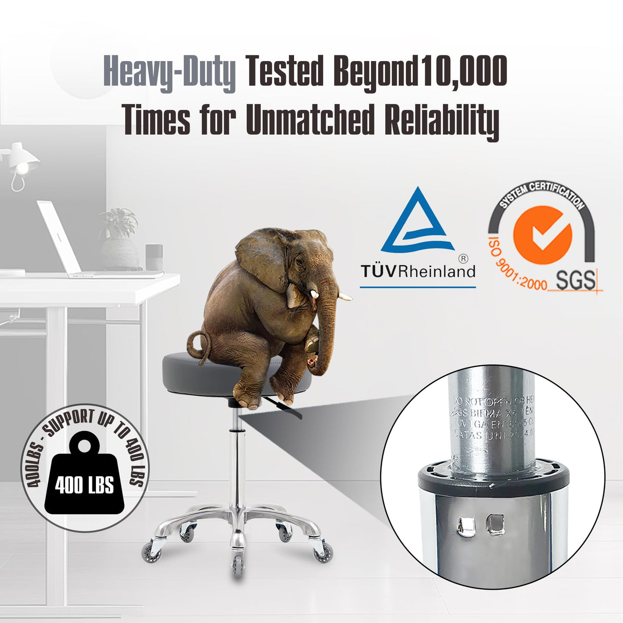 Ainilaily Rolling Stool with Wheels, Heavy Duty 400 lbs Stool for Shop Guitar Lab Tattoo Workbench Medical, Adjustable Swivel Stool Chair (Grey) Ainilaily