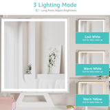 KAI-ROAD White Makeup Vanity Desk with Mirror and Lights, 40 inch Girls Vanity Set with Chair, Make Up Dresser Table with Drawers and Power Outlet for Bedroom Small Space KAI-ROAD