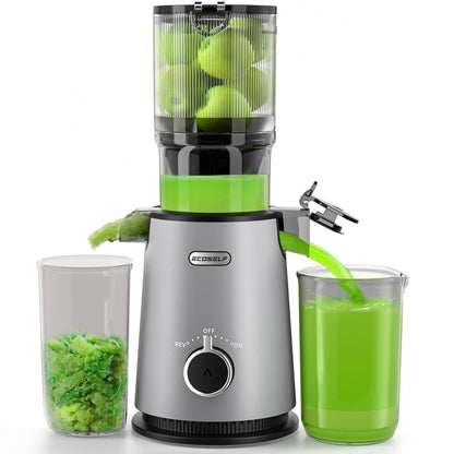 Cold Press Juicer, ECOSELF Slow Masticating Juicer with 4.35" Large Feed Chute Fit Whole Fruits & Vegetables, Self Feeding for Juice Extractor Machine, Easy to Clean and Assemble, High Juice Yield