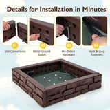 Costzon Kids Sandbox with Cover, 47"x 47" HDPE Sand Box w/Oxford Cover, Bottom Liner, Reinforced Structure, Weather Resistant Outdoor Sand Pit for Backyard Lawn Garden Beach (Brown) Costzon