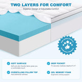 MASVIS King Size Dual Layer 4 Inch Memory Foam Mattress Topper, 2 Inch Gel Memory Foam and 2 Inch Cooling Pillow Top Mattress Pad Cover for Back Pain, Medium Support MASVIS