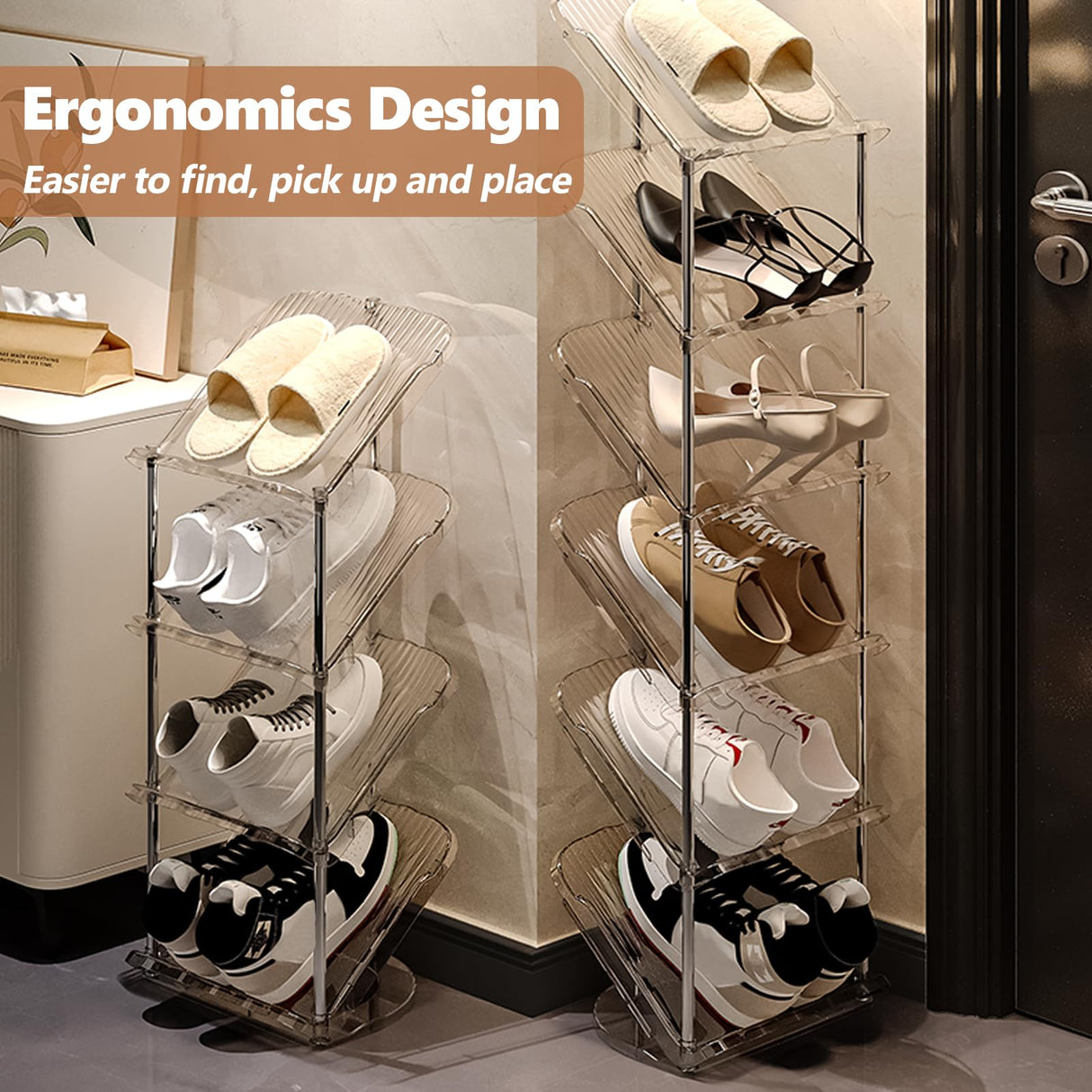 Patinao Sloping Narrow Shoe Rack 5 Tiers - Free Standing Vertical Shoes Racks for Small Spaces and Corner, Shoe Storage Organizer for Entryway, Tall Slim Shoe Shelf Cabinet for Shoes and Boots Patinao