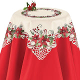 Pretty Poinsettia & Berries Christmas Table Linens, Square Collections Etc