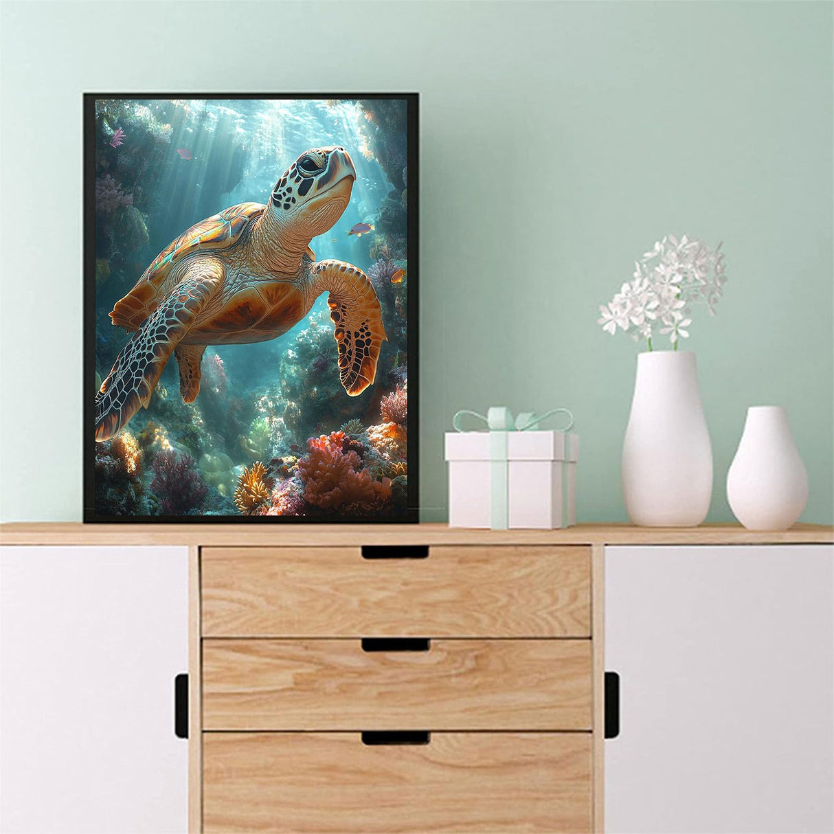 Sea Turtle Diamond Painting Kits for Adults - Diamond Art for Adult Turtle, Gem Painting Crafts Kits Gift, DIY 5D Gem Art Perfect for Home Wall Decor Gifts (16x12 inch) xackcme