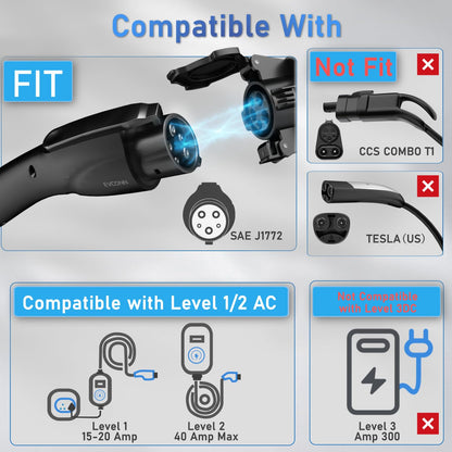 EVCONN J1772 Extension Cable, 20ft 40A 110V-240V EV Charger Extension Cable Compatible with All J1772 EV Chargers for Level 1/2 Stations with Carrying Bag - WoodArtSupply