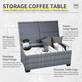 Lviden 6 Pieces Wicker Patio Furniture Sets Outdoor Conversation Set PE Rattan Sectional Sofa Couch with Storage Table and Grey Cushions Lviden