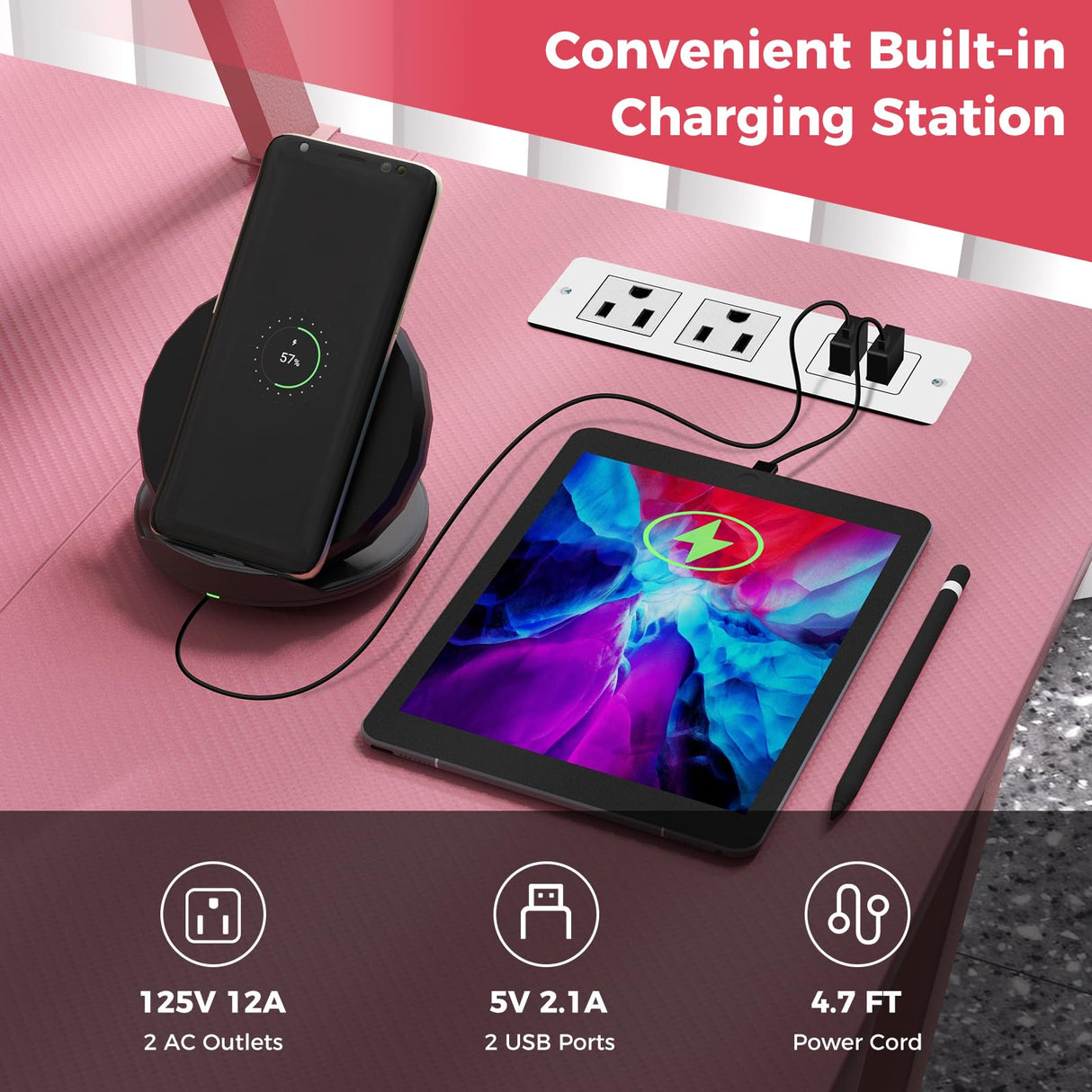 Tangkula L Shaped Gaming Desk with Power Outlets, Small Gaming Computer Desk 39inch with Storage Shelf, Corner Desk with Carbon Fiber Texture, Gamer Desk Gaming Table (Pink) Tangkula