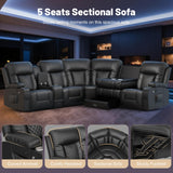 YONISEE Recliner Sectional Sofa, 5 Seats L-Shape Manual Reclining Sofa with Console & Flip Backrest Design, Storage Drawer, USB Ports, 2 Cell Phone Holder, Sofa Couch for Home Theater YONISEE