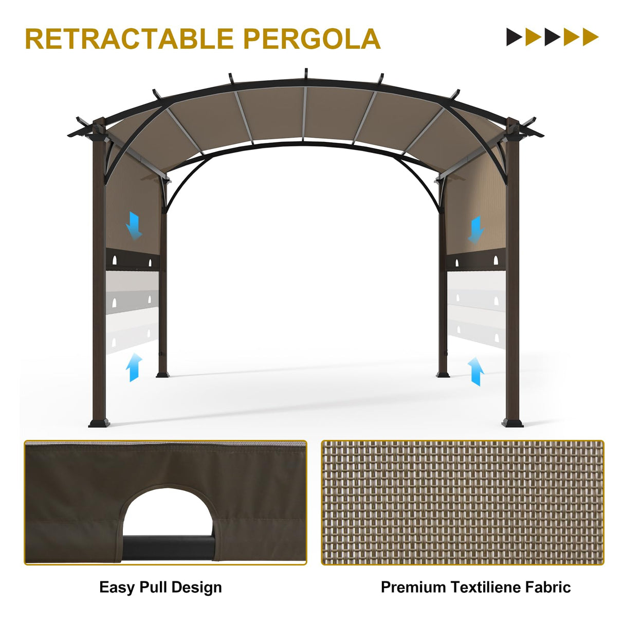 COOS BAY Outdoor Patio Pergola 11.4x11.4 ft with Retractable Textilene Canopy Top, Metal Frame Sun Shade for Backyard, Garden, Porch and Deck, Beige COOS BAY