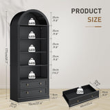 RALGEND Farmhouse Arched Bookshelf, 7 Tiers Arch Bookcase with 2 Spacious Drawers, Modern Book Shelf with Open Display Shelves and Storage Cabinet, for Office, Living Room, Kitchen, Black RALGEND