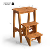 Costzon Folding 3 Step Stool, 3 in 1 Wooden Step Ladder with Handle, Non-Slip Pedal, Multifunctional Storage Shelf, Flower Rack for Kitchen, Library, Garage, Foldable Step Stool for Adults Kids Costzon