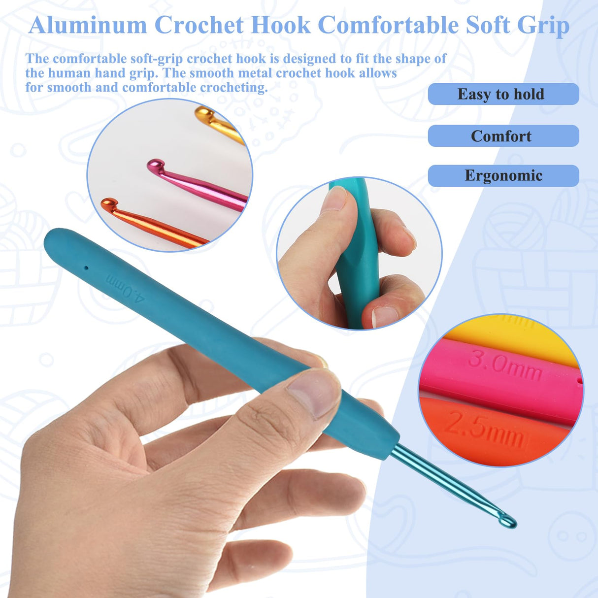 Coopay Crochet Set for Beginners - Ergonomic Soft Grip Metal Crochet Hooks (2mm-6mm) & 19PCS Needles Set with Stitch Markers - Perfect for Arthritic Hands Coopay