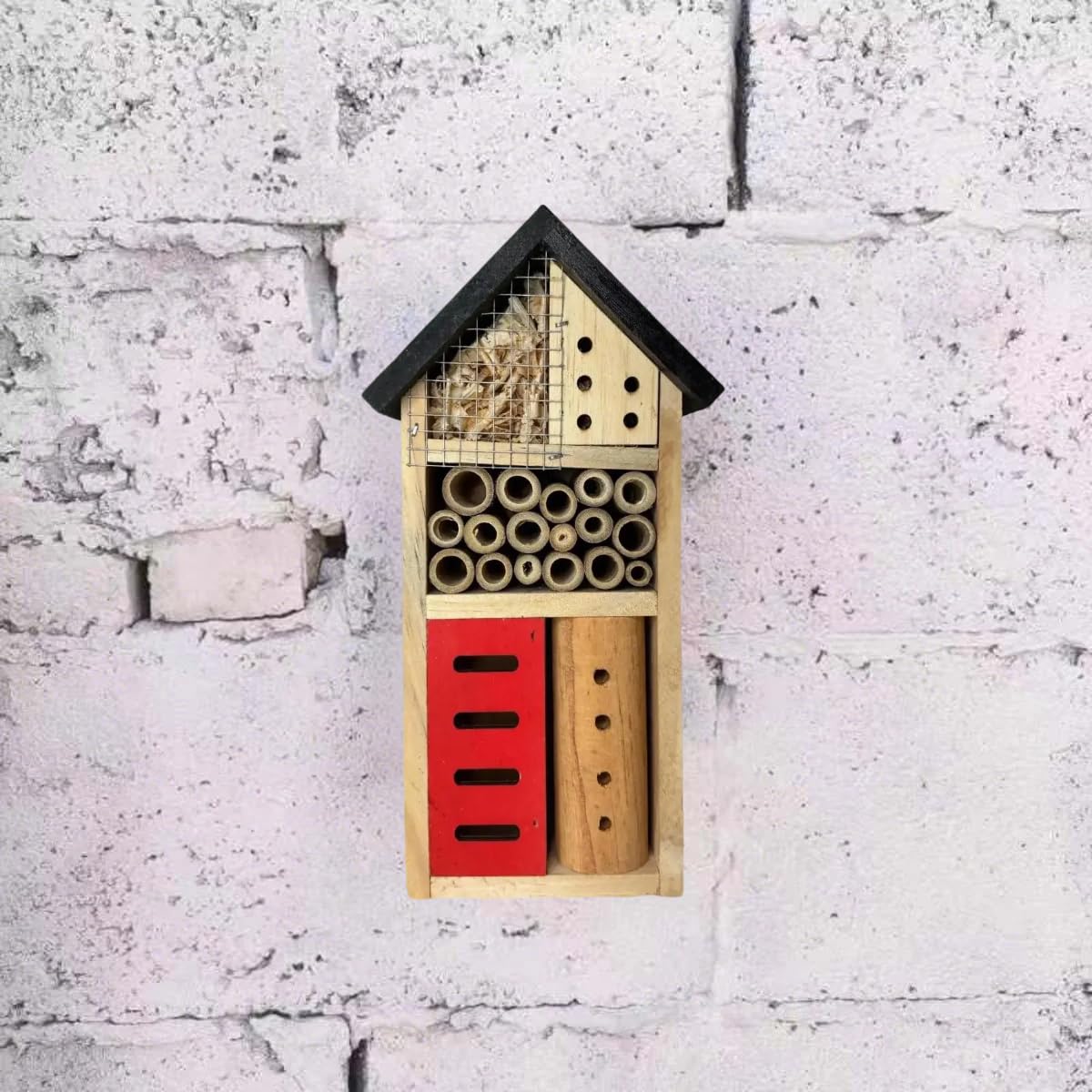 OBELGEOYA Wooden Insect House - Natural Outdoor Insect Hotel for Bees, Butterflies, Ladybugs, Beneficial Insects, Eco-Friendly Bug Hotel, Hanging Garden Habitat for Pollinators, 10.2 x 5.1 x 3.5 Inch OBELGEOYA