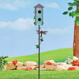 BAYN 57” Bird Houses Stake for Outside, Metal Wild Bird Feeder Double-Hole Birdhouse Stake with Cylinders Design Outdoor Decorations for Patio, Backyard, Garden BAYN