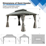 Domi 10x14FT Hardtop Gazebos, Aluminum Metal Gazebo with Galvanized Steel Double Roof Canopy, Curtain and Netting, Permanent Gazebo Pavilion for Patio, Backyard, Deck and Lawn, Grey domi outdoor living