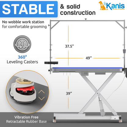 Professional Electric Dog Grooming Table - Heavy Duty, Height Adjustable Pet Grooming Table w/Leveling Wheels, Dog Grooming Arm, Anti Slip Tabletop & Tool Organizer/Dog Grooming Station (49", - WoodArtSupply