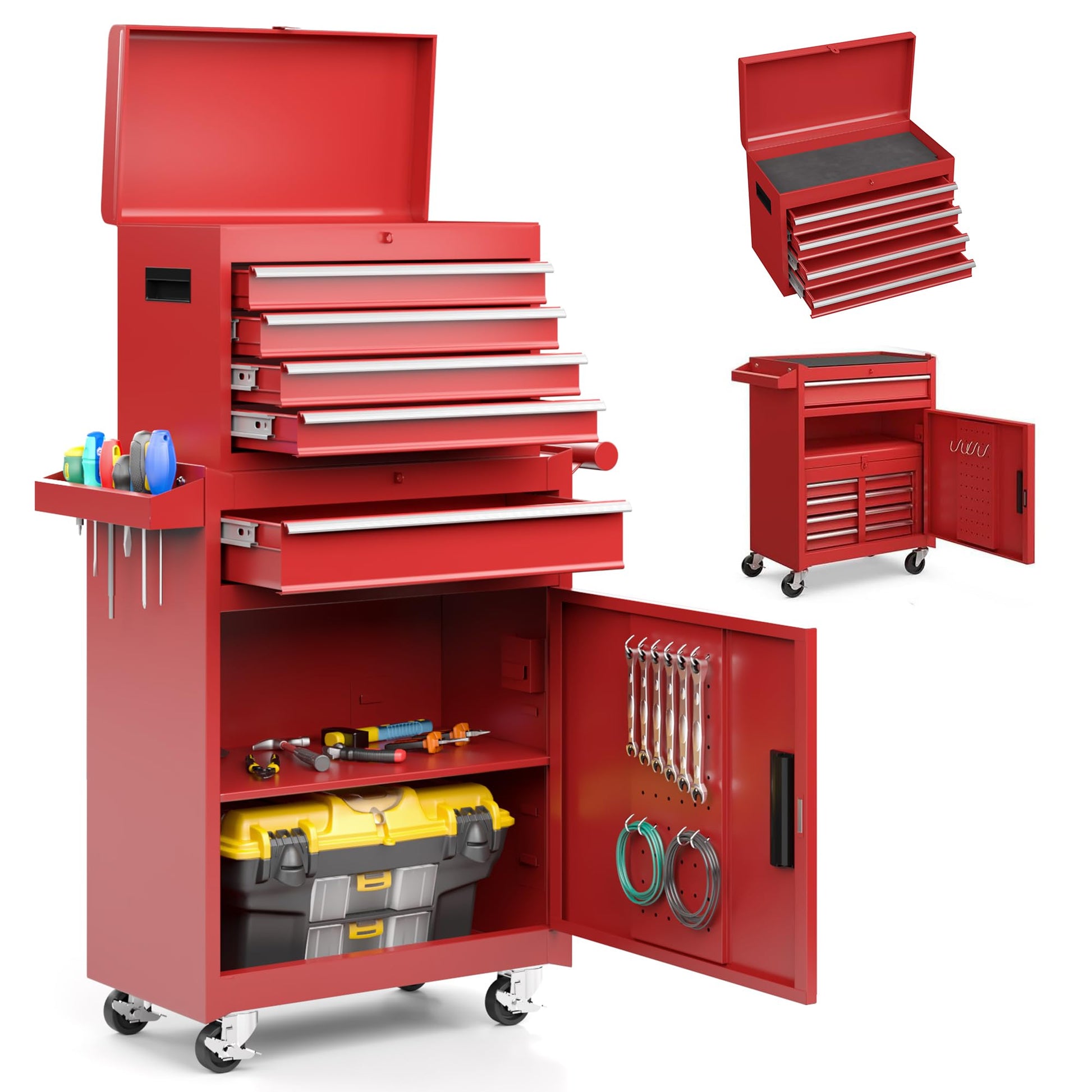 VIWAT Tool Chest, 5-Drawer Rolling Tool Chests & Cabinets with Enhanced Packaging, Detachable Top Tool Box and Lockable Wheels Metal Tool Cart for Garage, Workshop Red - WoodArtSupply