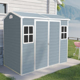Shaical Storage Shed 8x4ft Resin Outdoor Storage Shed with Floor and Lockable Double Door, Two Windows & Air Vents, All Weather Sloped Roof Tool Room for Garden, Backyard, Patio, Lawn, Grey Shaical