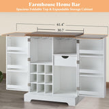 AMERLIFE 61" Farmhouse Bar Cabinet with 9 Wine Racks, Folding Storage Wine Liquor Cabinet, Expandable Coffee Bar Station with Drawer, Mini Bar, Home Bar for Kitchen Dining Room, Rustic White AMERLIFE