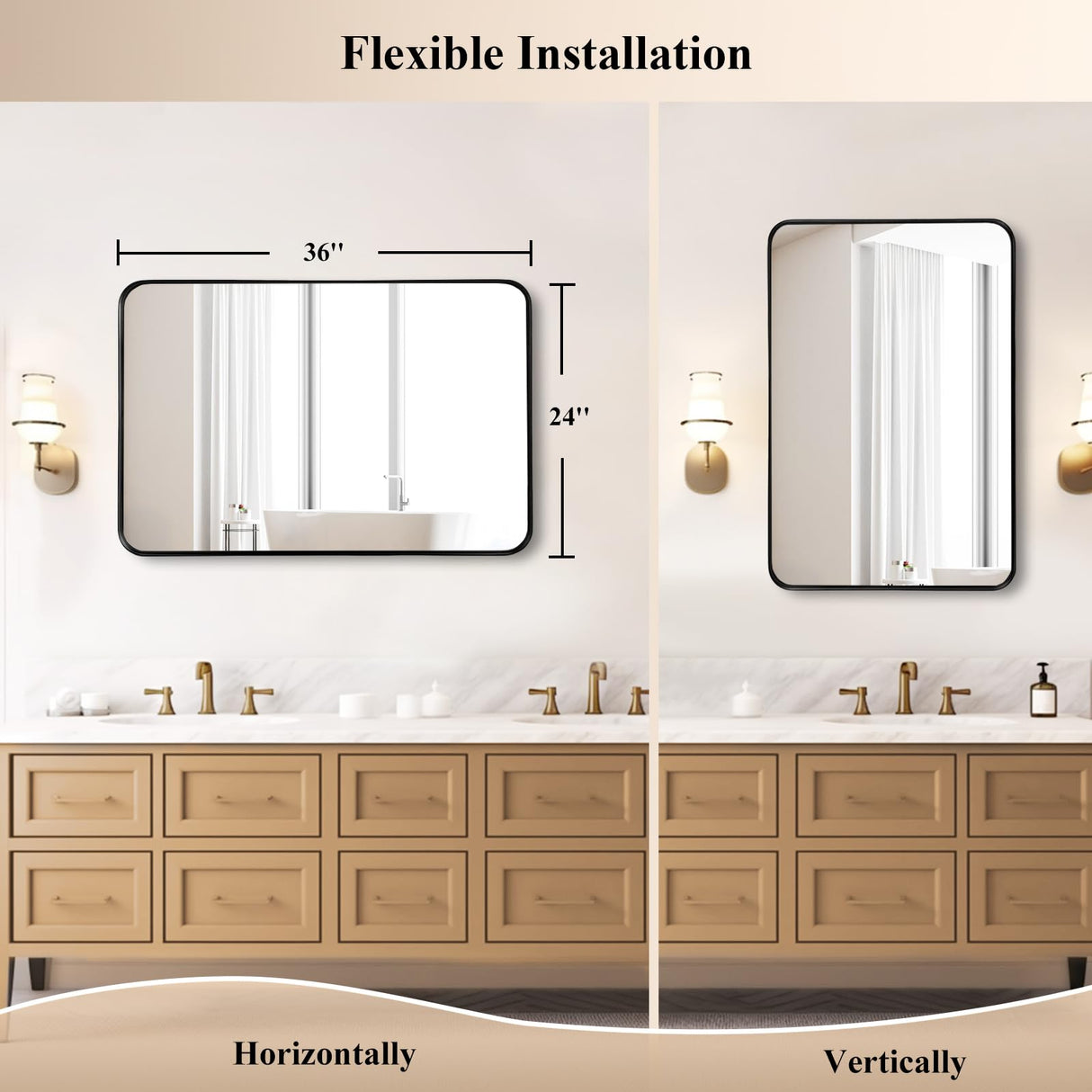 Fabuday Bathroom Mirror for Over Sink - 24x36 Inch Black Matte Framed Rectangle Mirror for Bathroom, Black Vanity Wall Mirror for Restroom, Farmhouse, Entryway, Hangs Vertically or Horizontally Fabuday