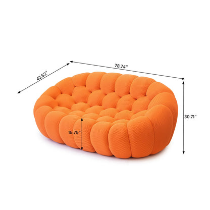 WJShome Bubble Loveseat Sofa,78.74'' Modern Upholstered Sofa, 2 Seater Mesh Fabric Love Seat Floor Sofa, 3D Honeycomb Shape Curved Couch for Living Room, Office, Apartment (Orange)