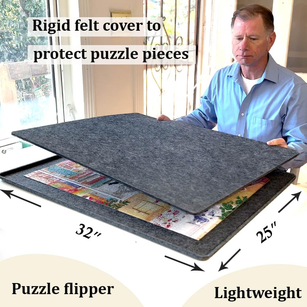 Felt Puzzle Board Flipper Board for 1000 Piece Puzzle with Rigid Cover Tilted Puzzle Board Tray Mat Gray PUZZLE EZ