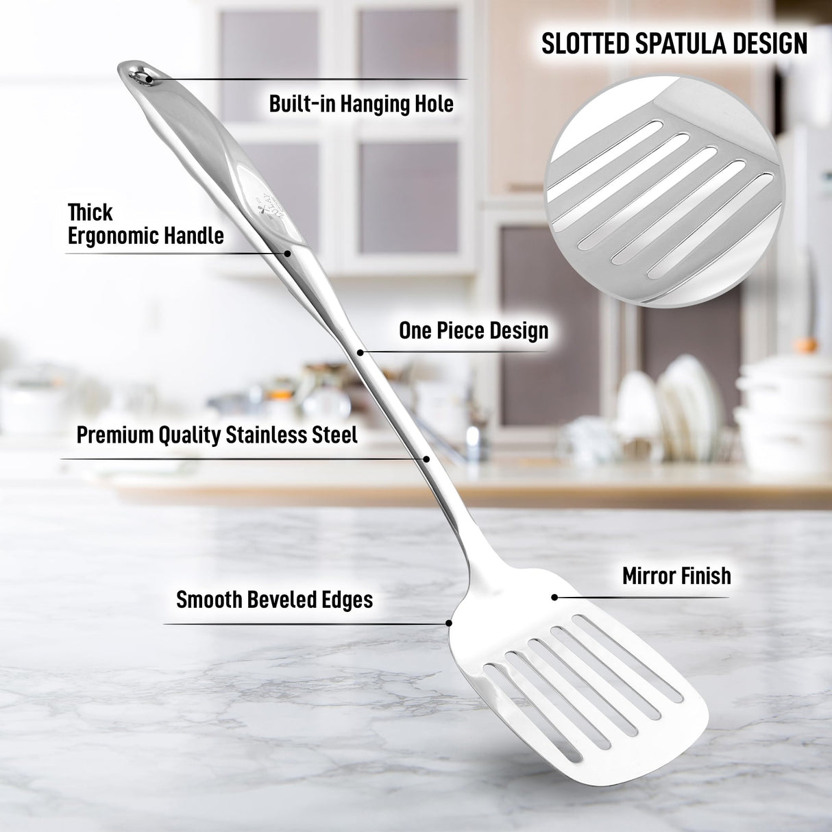Zulay Kitchen Stainless Steel Cooking Utensil - Stainless Steel Kitchen Utensil - Durable Kitchen Gadgets - Metal Kitchen Accessories - Easy to Clean Kitchen Tools - 14.8" Slotted Turner Zulay Kitchen