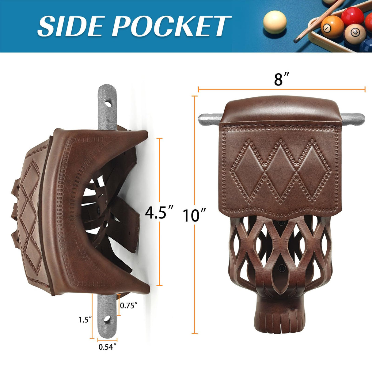 MoyanSuper Billiard Pool Table Pockets Heavy Duty PU Leather Billiard Pockets Set of 6，Including 4 Corner Pockets and 2 Side Pockets,Burgundy MoyanSuper