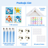 MXJSUA 4 Pack Cute Animals Paint by Numbers Kit with Framed Canvas for Ages 6-12 Kids, Shark Paint by Numbers Kits for Children Beginners, Acrylic Oil Painting for Home Wall Decor Gift (8x8 inch) MXJSUA