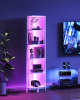 CHOEZON LED Corner Shelf with Lights, 5-Tier Diamond Shape Bookshelf, Standing Narrow Storage Organizer for Living Room, Bedroom, Office, Study, White MCJ03DWB CHOEZON