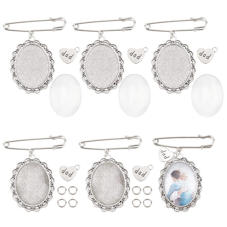 INFUNLY Photo Charm Pin, 6pcs Memorial Picture Charm for Wedding Bridal DIY Pin Brooch Making Kit Oval Lacy Photo Charm for Bridal Shower Wedding Bachelor Party Bride Groom Flowers INFUNLY