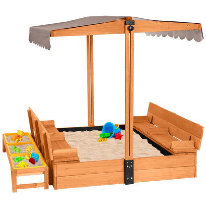 Aivituvin Kids Wooden Sandbox for Backyard, Large Sand Box with 2 Bench Seats and Toy Bin Storage- Bottomless Sand Pit