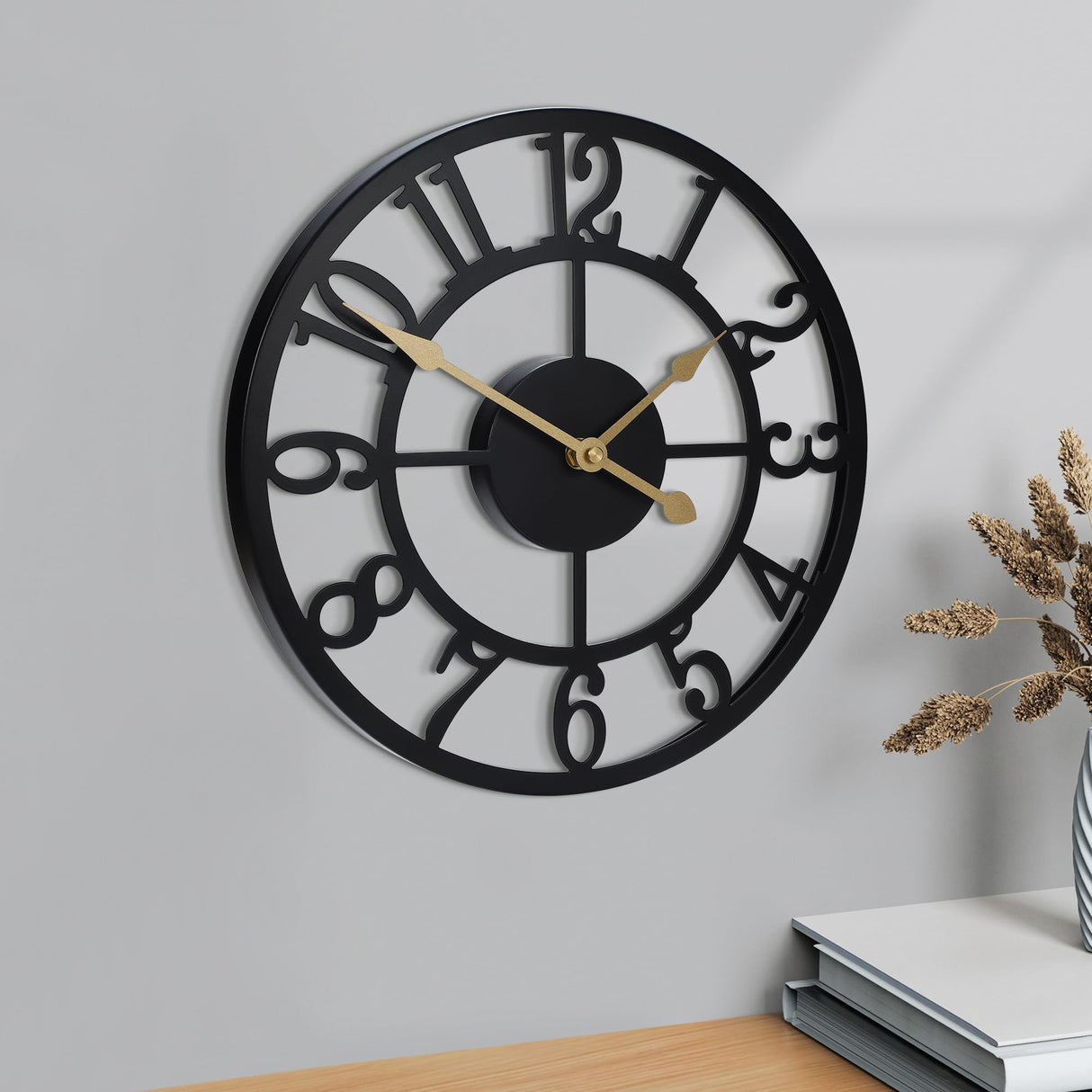 Jassurance Wall Clock Battery Operated,Silent Non Ticking Modern Rustic Metal Small Clocks for Living Room/Bedroom/Office/Kitchen/Farmhouse Home Decor-12IN(Arabic Number-Black) Jassurance