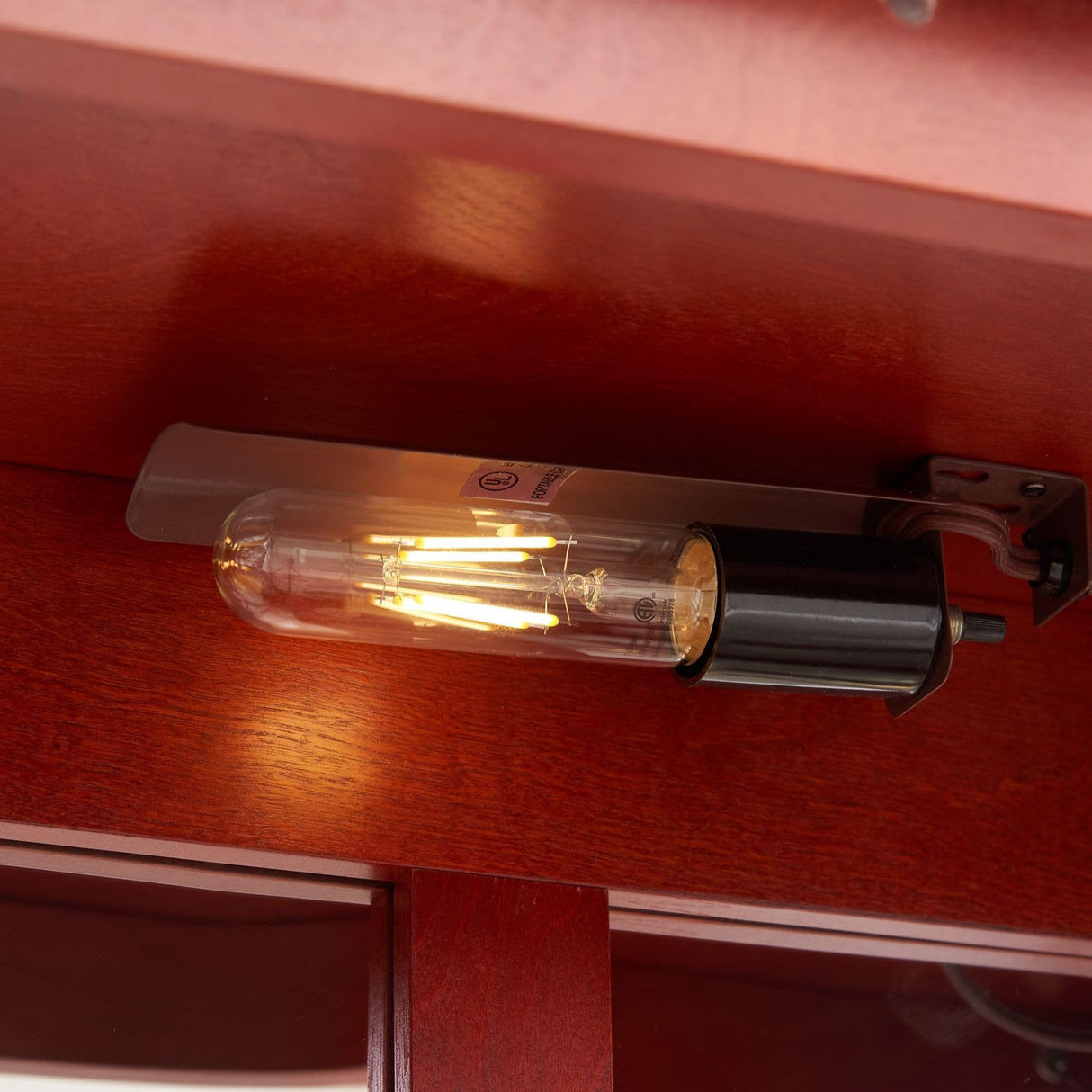 CKEASEAN Curio Cabinet with Tempered Glass Doors, Corner Display Cabinet with Lights,China Storage Cabinet with Mirrored Back Panel and Adjustable Shelves for Bedroom, Living Room (Cherry) CKEASEAN