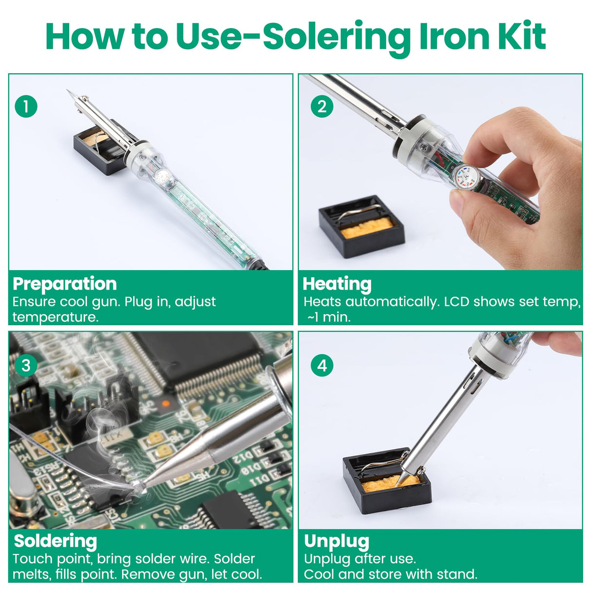 Soldering Iron Kit, 60W Soldering Gun with Transparent Handle, 6 Adjustable Temperature 392-842℉ Solder Kit for Electronics, Includes Soldering Iron Tip, Solder Wire, Stand, Heating Element Core KeenWise