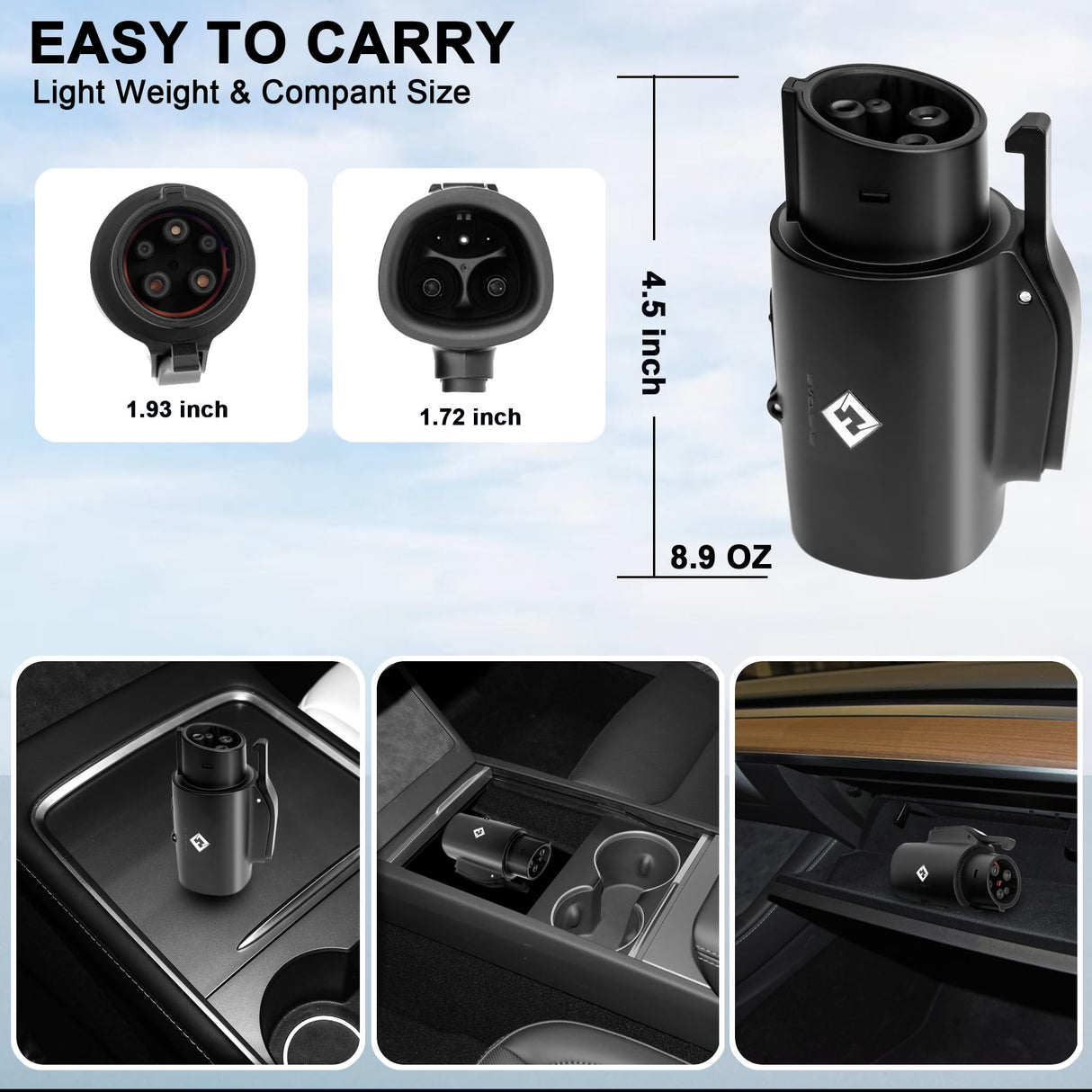 EVCUBNB Tesla to J1772 Adapter, for All J1772 EV, 80A 250V Max, Portable and Outdoor EV Adapter, for Tesla High Powered Connectors, Destination Charger, Mobile Charger, Wall Charger, (Black) EVCUBNB