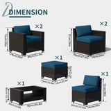 YLGJ&TIDY 7-Piece Outdoor Sectional Patio Furniture Set, All-Weather Wicker Rattan Sofa w/Thick Washable Cushions & Tempered Glass Table, Perfect for Garden, Poolside, Backyard (Darkbrown&Lake Blue) YLGJ&TIDY